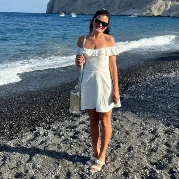 Zara Linen Blend Ruffle Bow Tie Back Mini Dress Ecru White Size Small - Picture 3 of 12